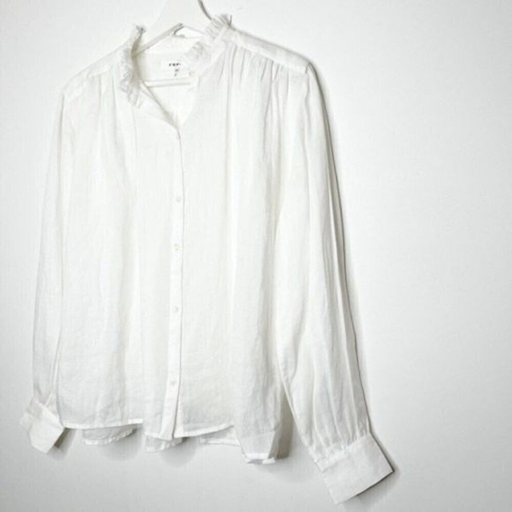 FRAME Vintage Ruffled Mock Neck Balloon Sleeve Top  - Picture 4 of 9